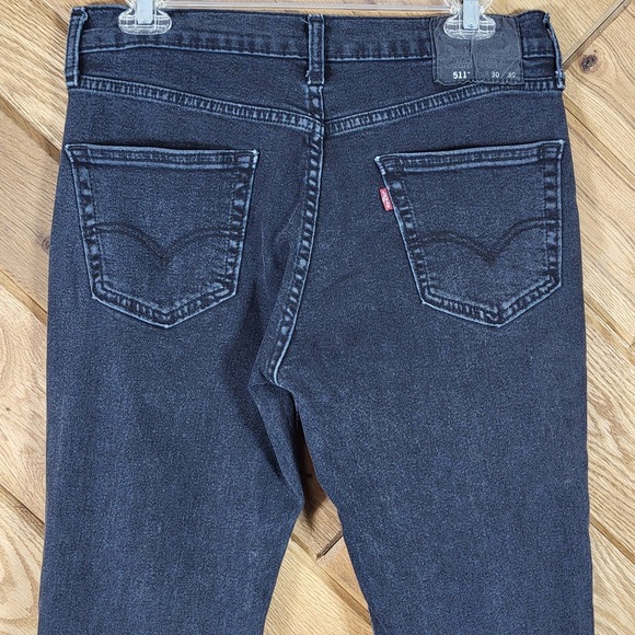 Levis 511 Slim Fit Jeans Mens 30x30 Stretch Dark Wash Charcoal Black Denim - Picture 9 of 13